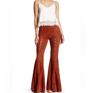 Free People Summer Lovin Genuine Brown Suede Flare Pants RARE